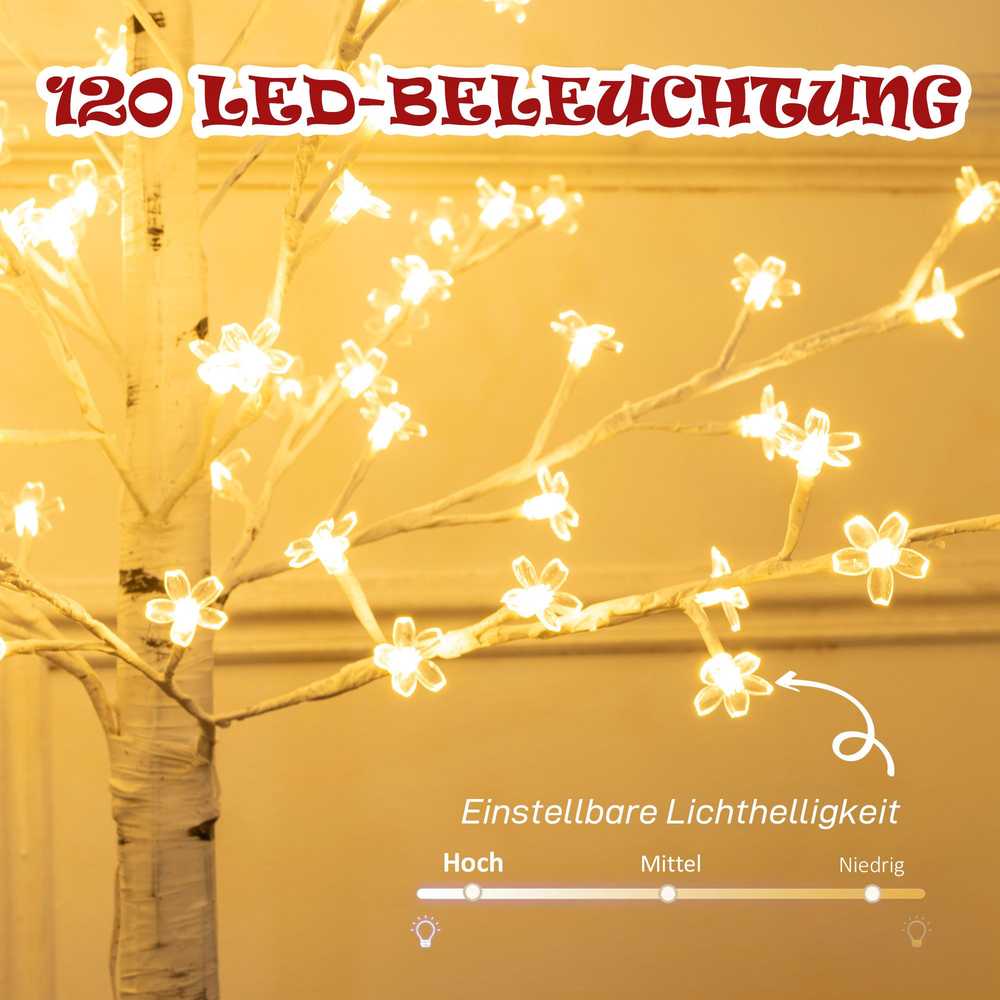 HOMCOM Dirbtinis sakurų medis, su 120 LED, 3 ryškumo lygiais, šiltai balta spalva, imituojanti tikrą žievę, 21 x 21 x 150 cm