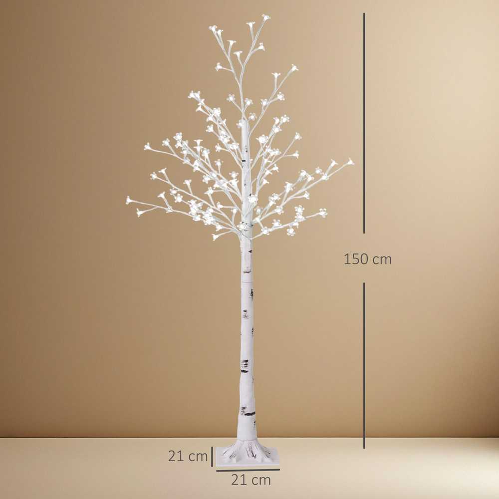 HOMCOM Dirbtinis sakurų medis, su 120 LED, 3 ryškumo lygiais, šiltai balta spalva, imituojanti tikrą žievę, 21 x 21 x 150 cm