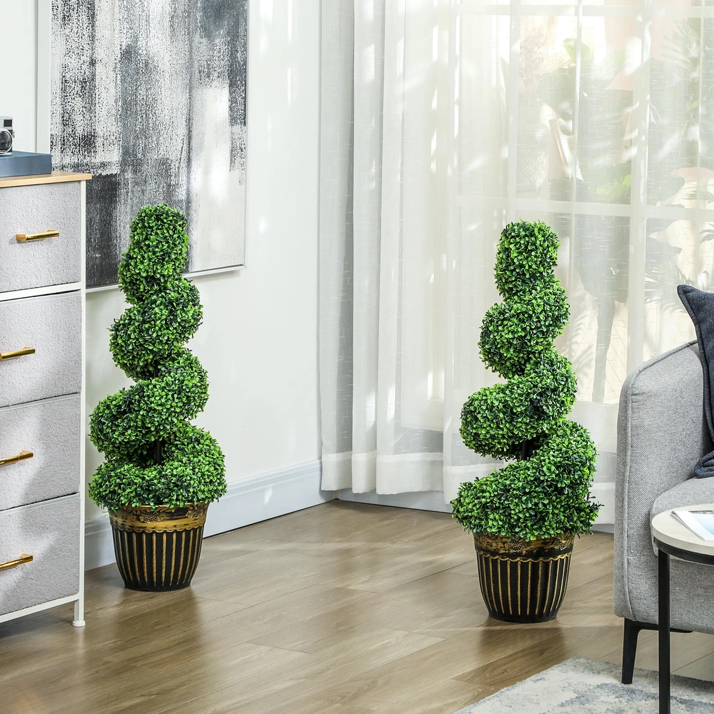 HOMCOM dirbtinių augalų rinkinys (2 vnt.), UV spinduliams atsparus dirbtinis augalas vazone, 90 cm buksmedis patalpoms ir laukui | Aosom