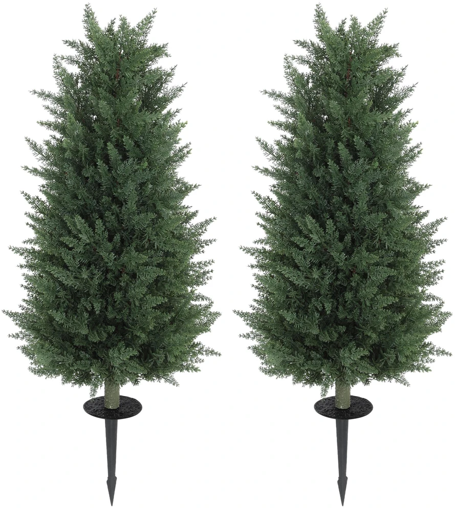 HOMCOM dirbtinių kiparisų rinkinys (2 vnt.) su smaigu, 100 cm, plastikiniai dirbtiniai augalai, tikroviškas dirbtinis medis, dekoracija biurui, svetainei, miegamajam, sodui