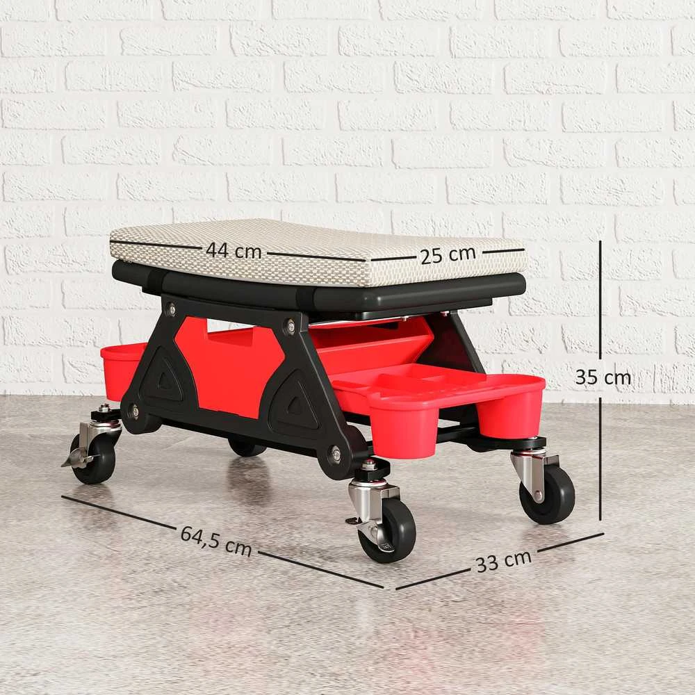 HOMCOM dirbtuvių taburetė su ratukais, lentyna ir stalčiumi, 35 cm aukščio, mobilus sėdynė iki 135 kg, pilka