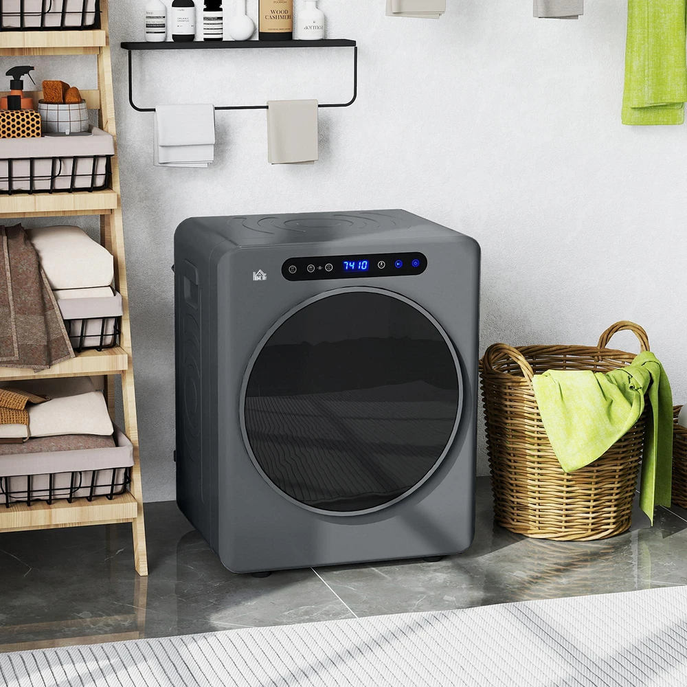 HOMCOM drabužių džiovyklė, 6 programos, 40-60℃, 4kg talpa, kompaktiška, jutiklinis valdymas, pilka