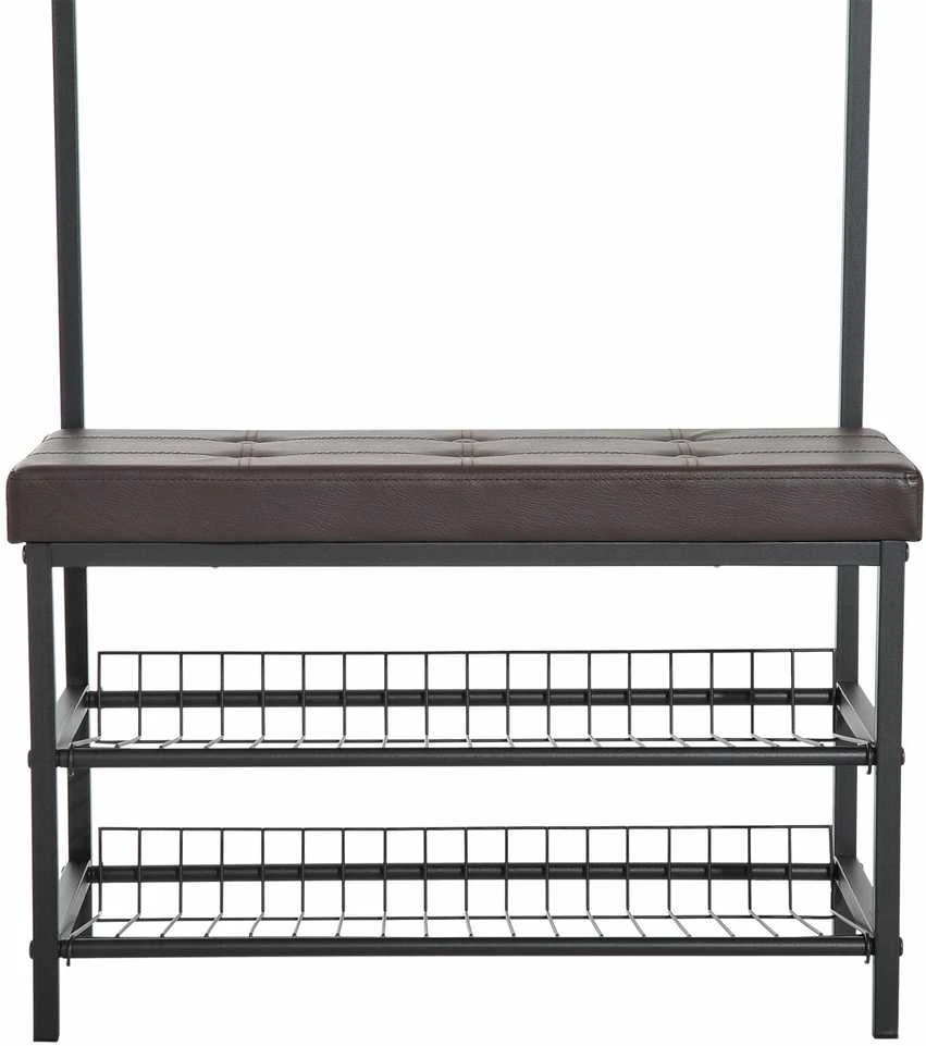 HOMCOM rūbų kabykla su suoliuku, drabužių kabykla ir batų lentyna, metalinė, 2 batų lentynos, sėdimoji vieta, 72,5x35x180 cm