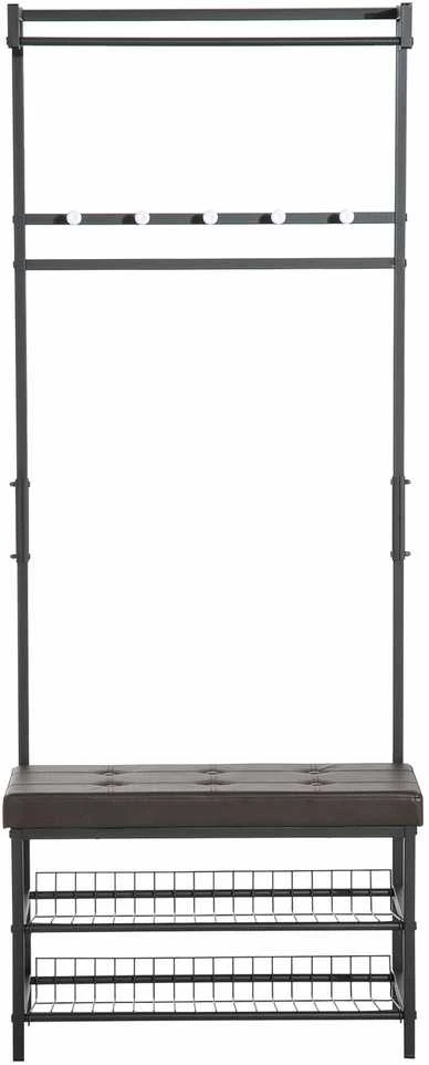 HOMCOM rūbų kabykla su suoliuku, drabužių kabykla ir batų lentyna, metalinė, 2 batų lentynos, sėdimoji vieta, 72,5x35x180 cm