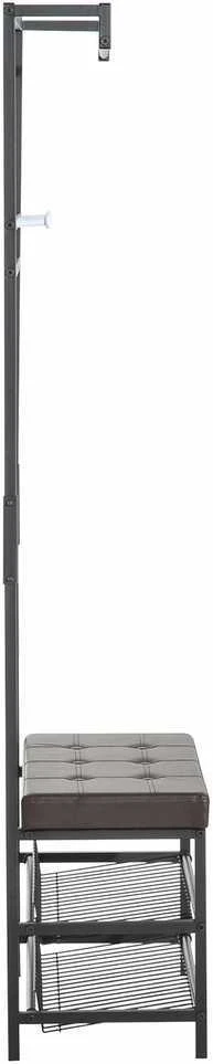 HOMCOM rūbų kabykla su suoliuku, drabužių kabykla ir batų lentyna, metalinė, 2 batų lentynos, sėdimoji vieta, 72,5x35x180 cm