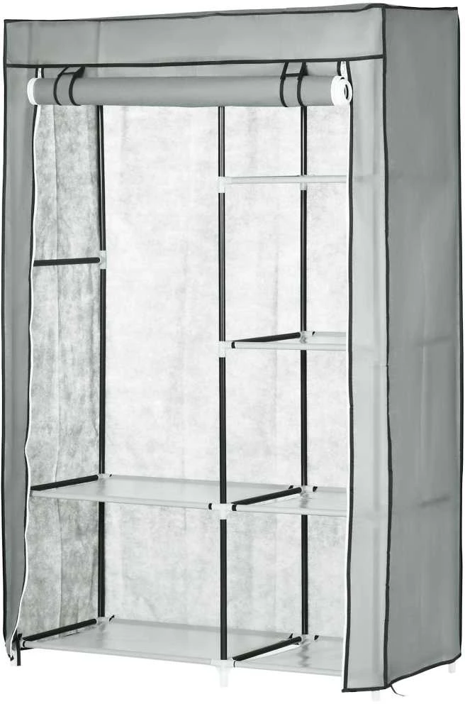 HOMCOM audinio drabužių spinta, 6 skyriai, pilka, 103x43x162,5 cm, sulankstoma neaustinės medžiagos garderobinė spinta