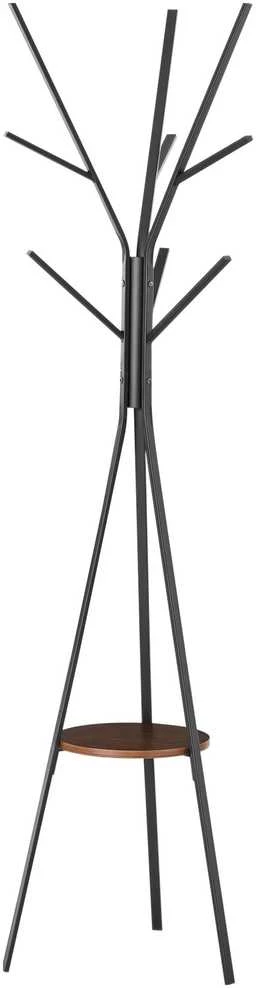 HOMCOM drabužių kabykla, kabykla su 8 kabliukais ir lentyna, pastatoma kabykla drabužiams, skrybėlėms, krepšiams, metalinė, ruda, 45x45x180 cm