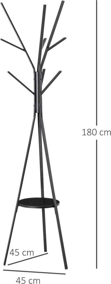 HOMCOM Drabužių stovas Stovintis drabužių stovas Drabužių stovas Prieškambario drabužių stovas Metalinis juodas 45 x 45 x 180 cm
