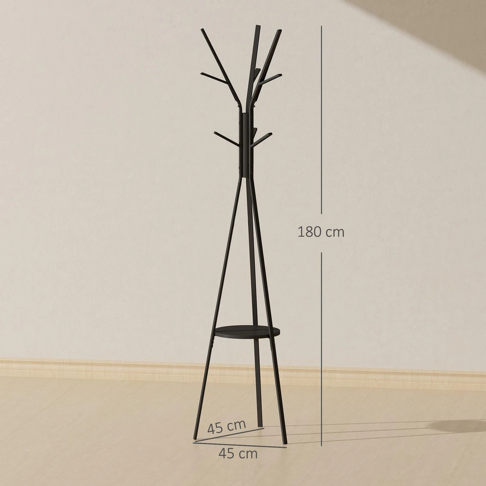 HOMCOM Drabužių stovas Stovintis drabužių stovas Drabužių stovas Prieškambario drabužių stovas Metalinis juodas 45 x 45 x 180 cm