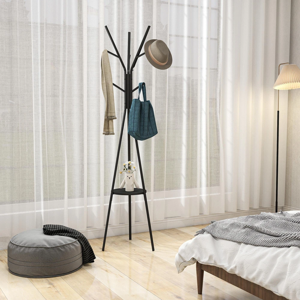 HOMCOM Drabužių stovas Stovintis drabužių stovas Drabužių stovas Prieškambario drabužių stovas Metalinis juodas 45 x 45 x 180 cm