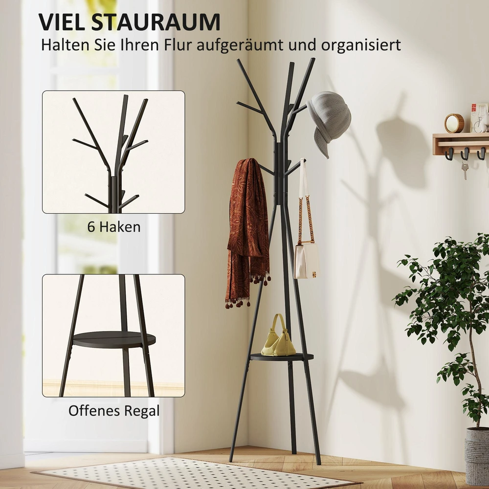 HOMCOM Drabužių stovas Stovintis drabužių stovas Drabužių stovas Prieškambario drabužių stovas Metalinis juodas 45 x 45 x 180 cm
