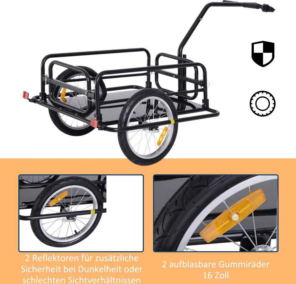 HOMCOM dviračio priekaba, krovininė priekaba, 40 kg keliamoji galia, transportavimo priekaba su sulankstoma jungtimi, juoda, 155x71,5x77 cm