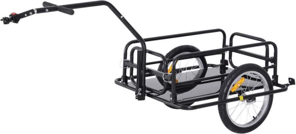 HOMCOM dviračio priekaba, krovininė priekaba, 40 kg keliamoji galia, transportavimo priekaba su sulankstoma jungtimi, juoda, 155x71,5x77 cm