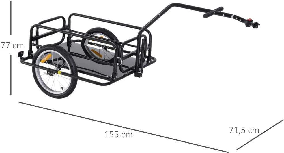 HOMCOM dviračio priekaba, krovininė priekaba, 40 kg keliamoji galia, transportavimo priekaba su sulankstoma jungtimi, juoda, 155x71,5x77 cm