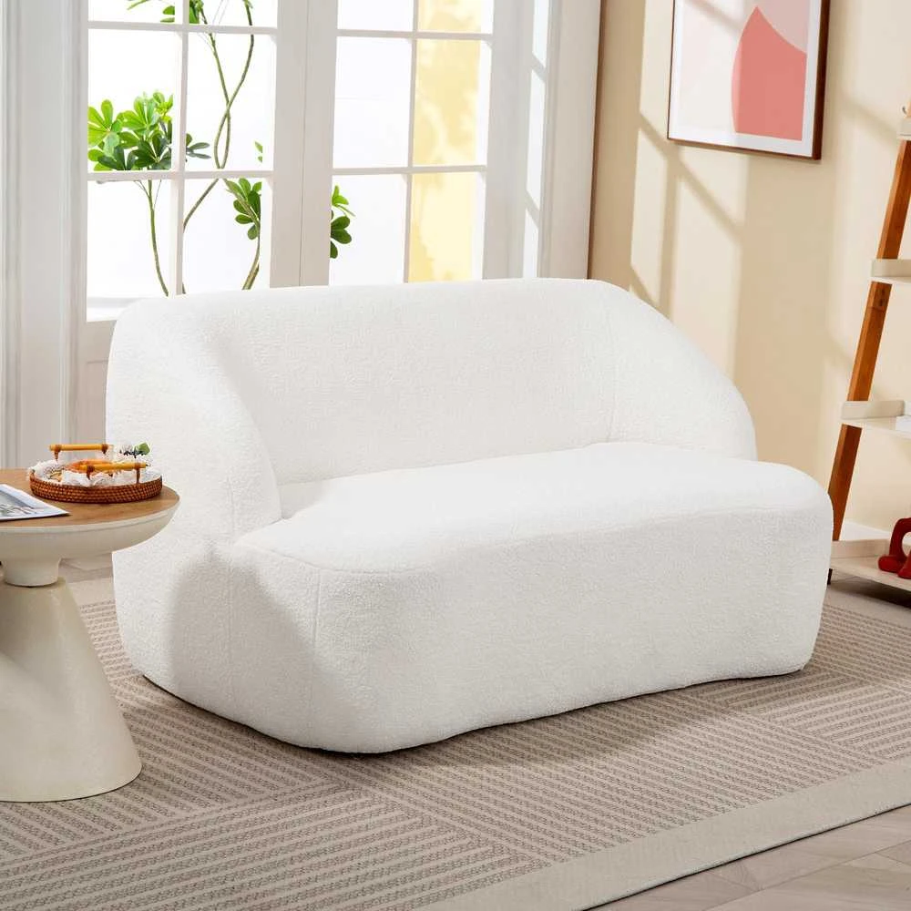 HOMCOM dvivietė sofa, išlenkto dizaino, paminkštinta sofa su fliso apmušalu, svetainei, miegamajam, namų biurui, kreminė balta