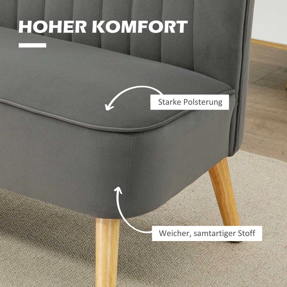 HOMCOM 2-vietė sofa, dvivietis suolo tipo krėslas, linų audinio išvaizda, medinės kojelės, iki 150 kg, tamsiai pilka, 117 x 56,5 x 77 cm