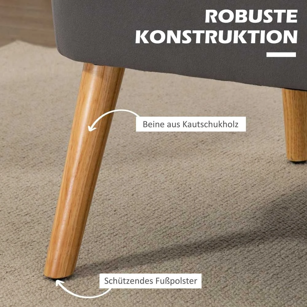 HOMCOM 2-vietė sofa, dvivietis suolo tipo krėslas, linų audinio išvaizda, medinės kojelės, iki 150 kg, tamsiai pilka, 117 x 56,5 x 77 cm