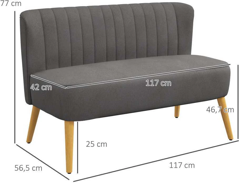 HOMCOM 2-vietė sofa, dvivietis suolo tipo krėslas, linų audinio išvaizda, medinės kojelės, iki 150 kg, tamsiai pilka, 117 x 56,5 x 77 cm
