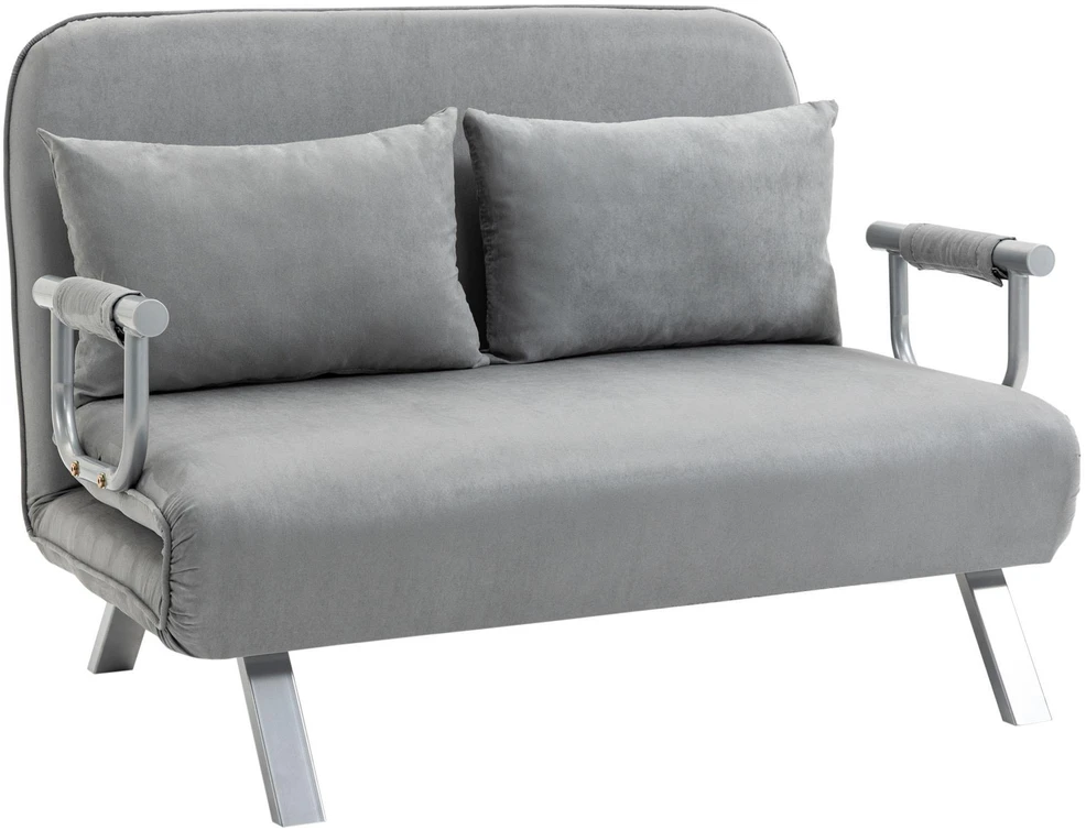 HOMCOM dvivietė sofa-lova su miegojimo funkcija ir pagalve, reguliuojama sofa, iki 150 kg, šviesiai pilka