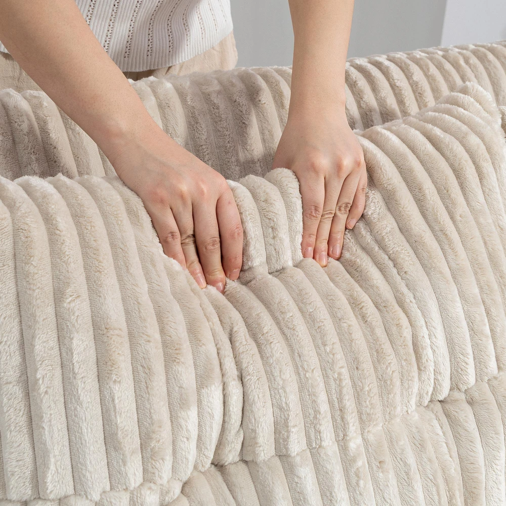 HOMCOM dvivietė sofa-lova, velvetinis užvalkalas, transformuojama į sofą-lovą, 2 pagalvės, šoninės kišenės, 157 x 190 cm, kreminė balta