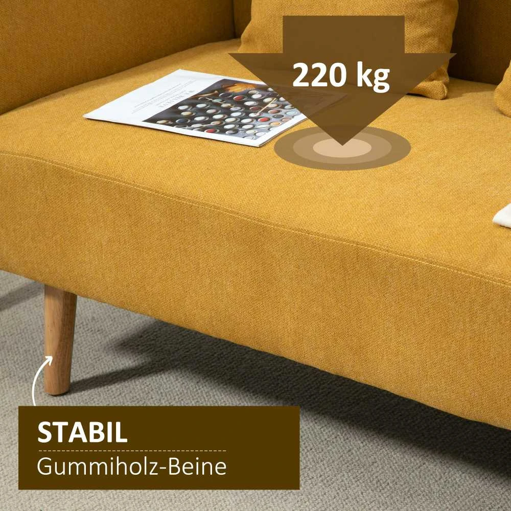 HOMCOM dvivietė sofa, loveseat su pagalvėmis, reguliuojamos pėdų atramos, veliūrinis poliesteris, porolonas, kompaktiško dizaino, 2 vietų, natūrali + geltona