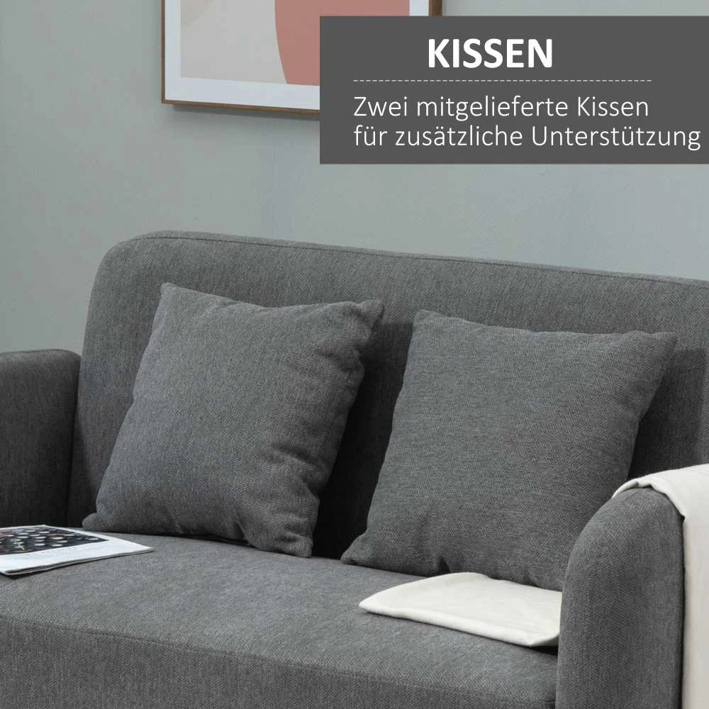 HOMCOM dvivietė sofa, „Loveseat“ su pagalvėlėmis, reguliuojamos kojų atramos, aksominis poliesteris, kaučiukmedis, porolonas, 2 vietų, audinio užvalkalas
