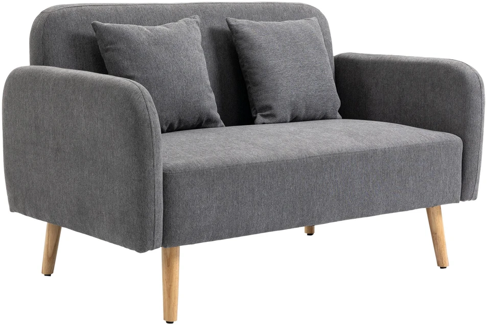 HOMCOM dvivietė sofa, „Loveseat“ su pagalvėlėmis, reguliuojamos kojų atramos, aksominis poliesteris, kaučiukmedis, porolonas, 2 vietų, audinio užvalkalas