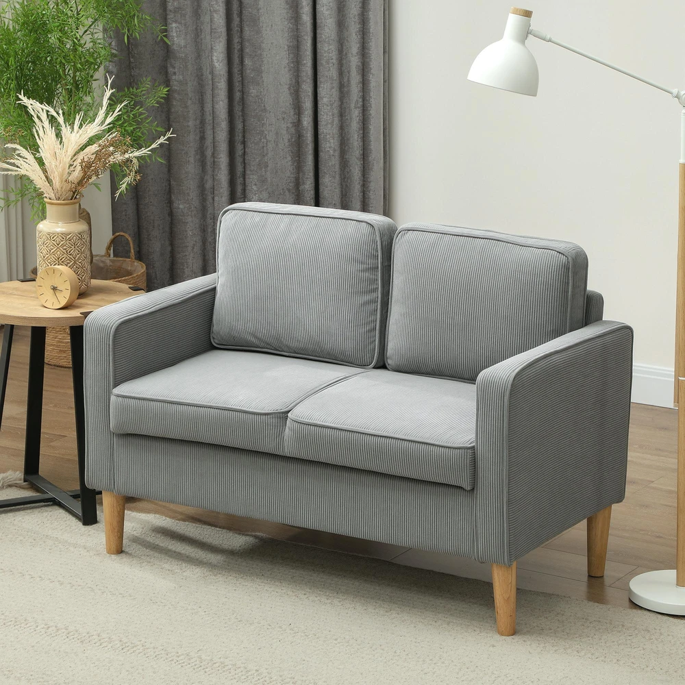 HOMCOM dvivietė sofa, maža sofa su porankiais, daiktadėžė, moderni gobeleninė sofa su velveto išvaizda, medinės kojelės, pagalvėlės, poilsio sofa svetainei, miegamajam, 117 x 63 x 79 cm, šviesiai pilka
