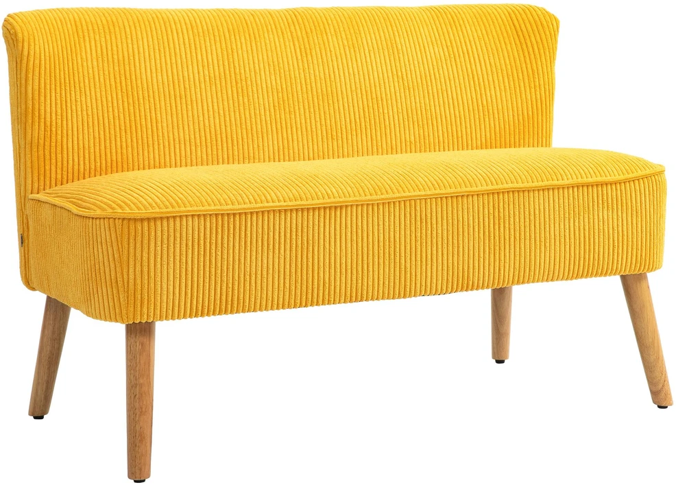 HOMCOM dvivietė sofa, minkšta sofa, dviguba sofa, gofruoto poliesterio ir porolono sofa svetainei, miegamajam, 117 x 56,5 x 77 cm, geltona