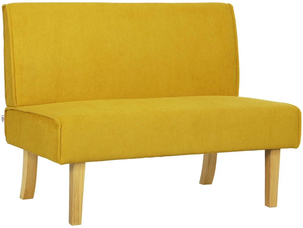 HOMCOM dvivietė sofa, sofa su velveto išvaizda, medinės kojelės, paminkštinta sofa, dvigubė sofa miegamajam, svetainei, 110 x 62 x 85 cm, geltona