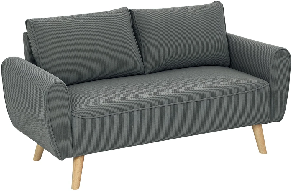 HOMCOM dvivietė sofa su 2 pagalvėlėmis, minkšta sofa su 54 cm itin giliomis sėdynėmis, kordine medžiaga aptraukta sofa, maža sofa su mediniu rėmu, dvivietė sofa svetainei, miegamajam, biurui, 145 x 75 x 78 cm, tamsiai pilka