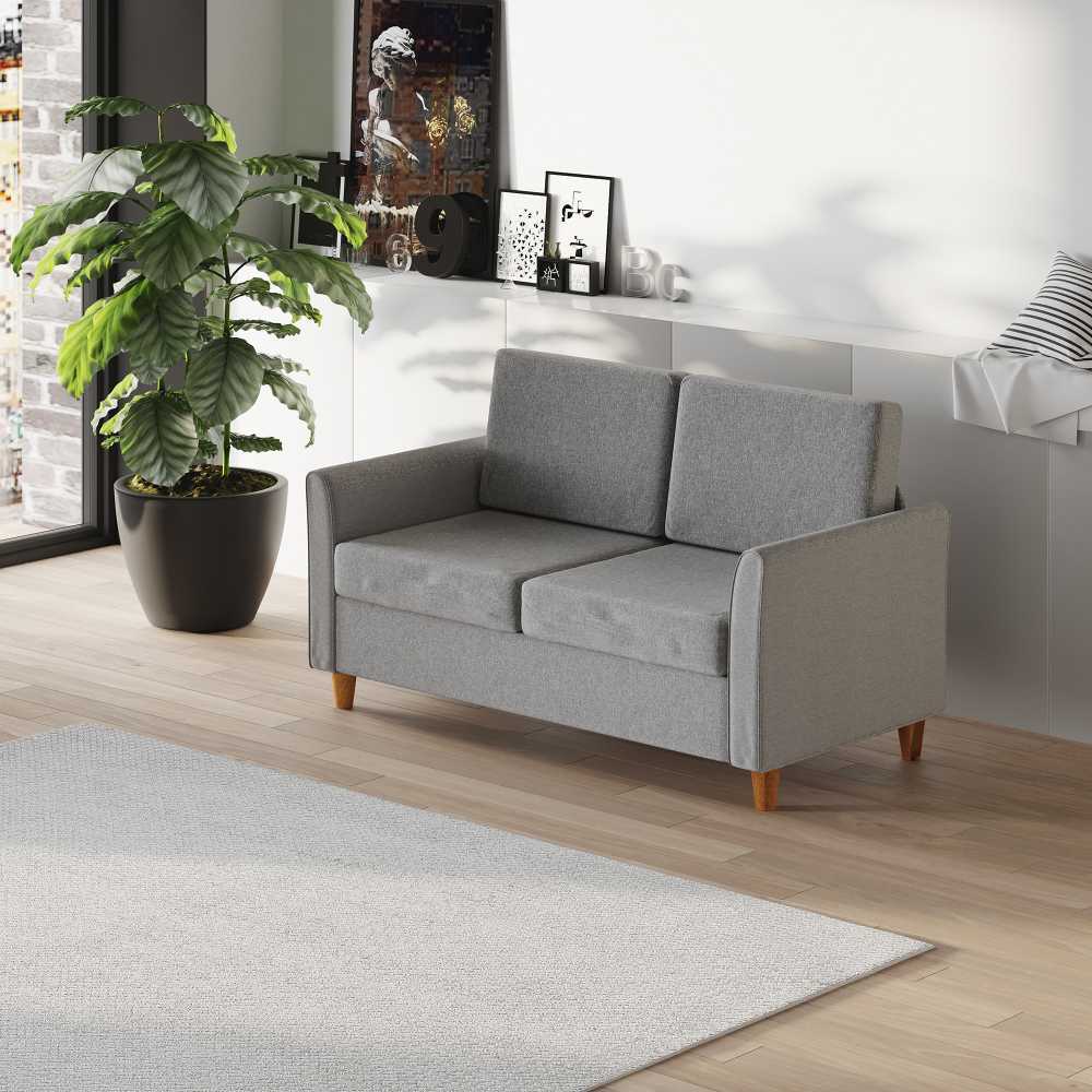 Homcom Dvivietė sofa su pagalvėlėmis, lininė, šviesiai pilka, 141x65x78cm