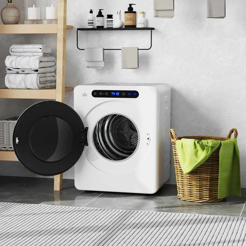 HOMCOM būgninė džiovyklė, 6 programos, 40-60℃, 4kg talpa, kompaktiška, jutiklinis valdymas, balta