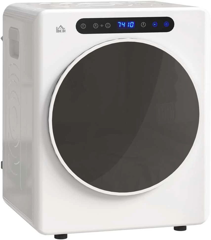 HOMCOM būgninė džiovyklė, 6 programos, 40-60℃, 4kg talpa, kompaktiška, jutiklinis valdymas, balta