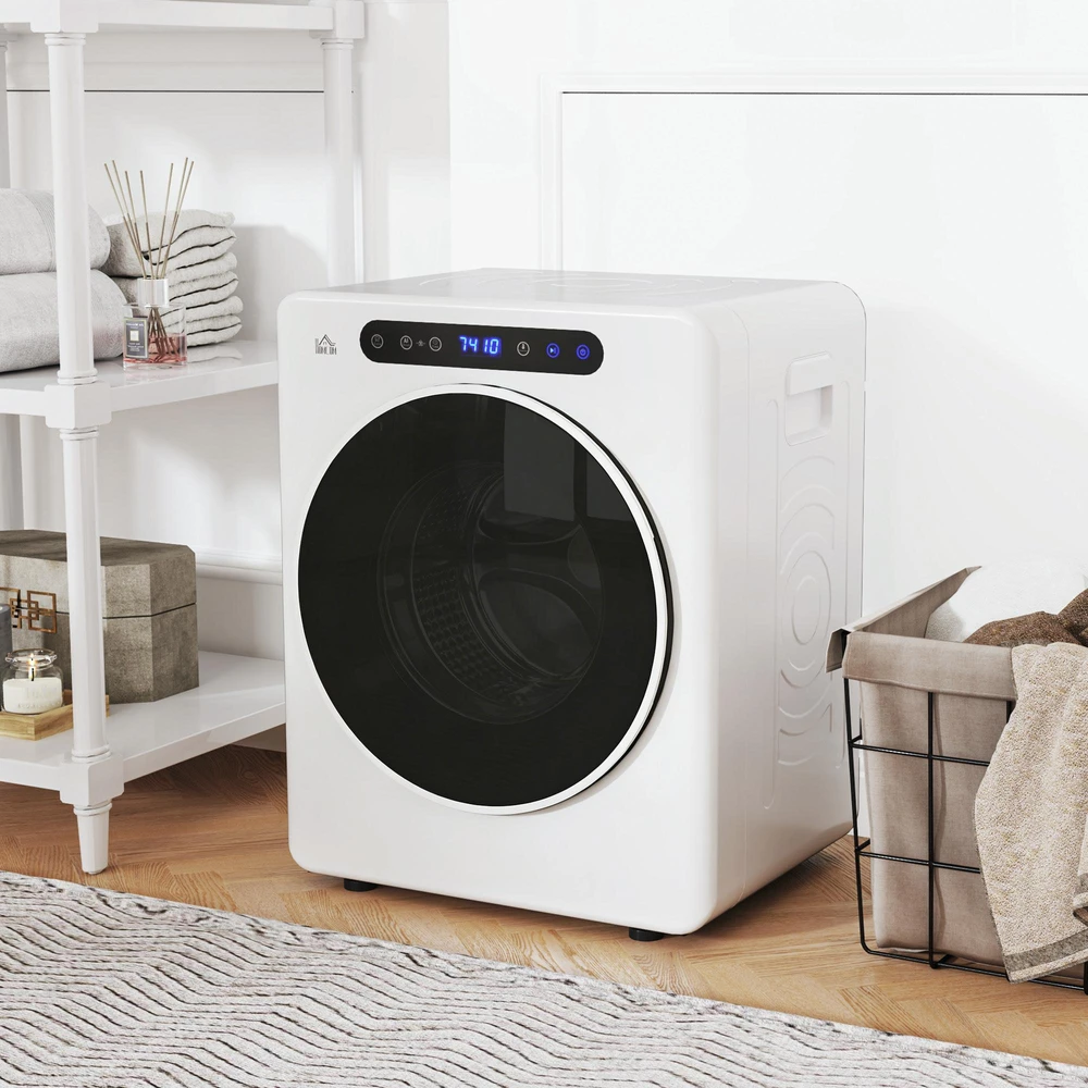 HOMCOM būgninė džiovyklė, 6 programos, 40-60℃, 4kg talpa, kompaktiška, jutiklinis valdymas, balta