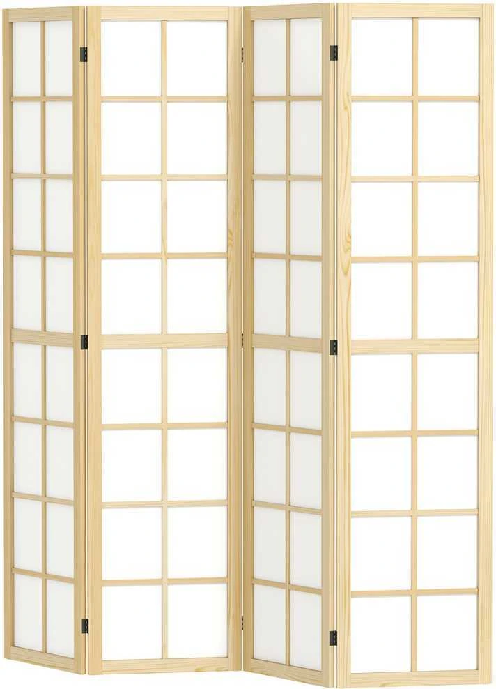 HOMCOM 4 dalių širma 160 x 170 cm pertvara kambariui, sulankstomas kambario daliklis, privatumo apsauga, statoma pertvara svetainei, natūralios spalvos