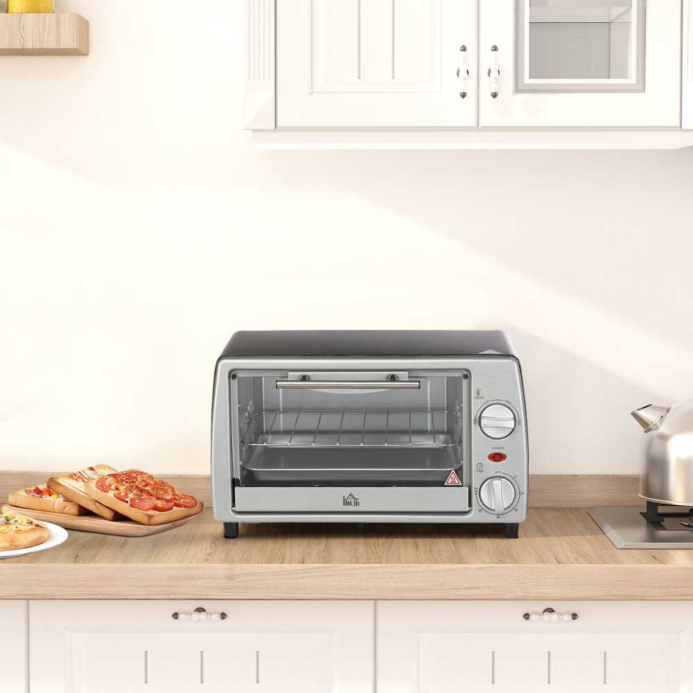 Gruzdintuvė HOMCOM elektrinė orkaitė 10L, su reguliuojama temperatūra ir laikmačiu, 750W, 36,5x26x22 cm, sidabrinė