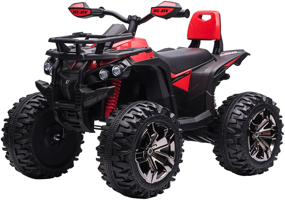 HOMCOM elektrinis keturratis 12V, vaikiškas keturratis su priekiniais žibintais, USB jungtimi, MP3 grotuvu, 3–5 metų vaikams, 3–8 km/h, metalinis, raudonas
