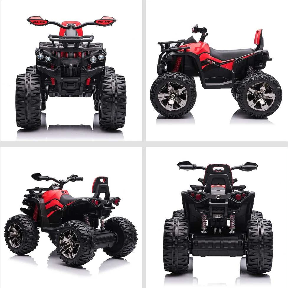 HOMCOM elektrinis keturratis 12V, vaikiškas keturratis su priekiniais žibintais, USB jungtimi, MP3 grotuvu, 3–5 metų vaikams, 3–8 km/h, metalinis, raudonas
