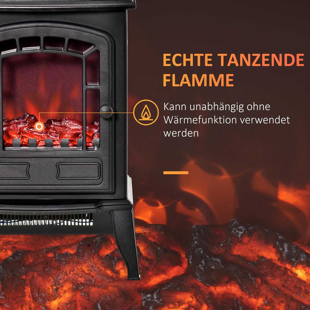 HOMCOM Elektrinis pastatomas židinys, 2 šildymo pakopos, realistiškas liepsnos efektas, universalus