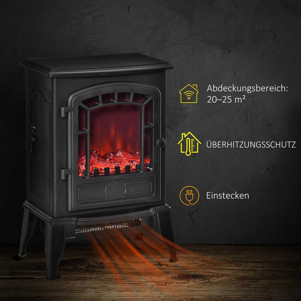 HOMCOM Elektrinis pastatomas židinys, 2 šildymo pakopos, realistiškas liepsnos efektas, universalus