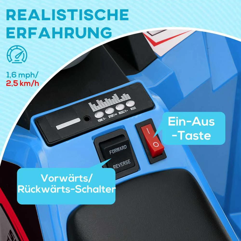 HOMCOM elektrinis vaikiškas keturratis, mini elektrinis keturratis su važiavimo pirmyn ir atgal funkcija, 6 V elektrinė transporto priemonė vaikams nuo 1,5-3 metų, 2,5 km/val., mėlynas