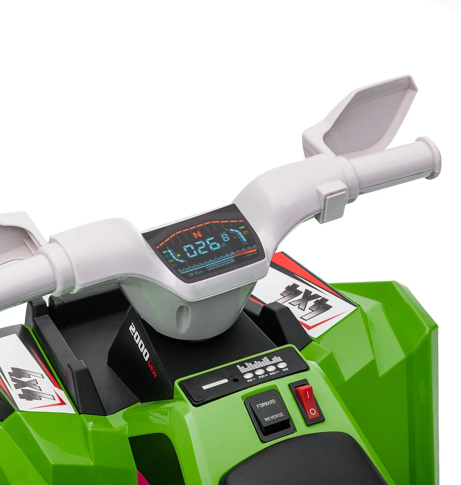 HOMCOM vaikiškas elektrinis keturratis, 2,5 km/h, priekinė ir atbulinė pavara, 18–36 mėnesių vaikams, žalias