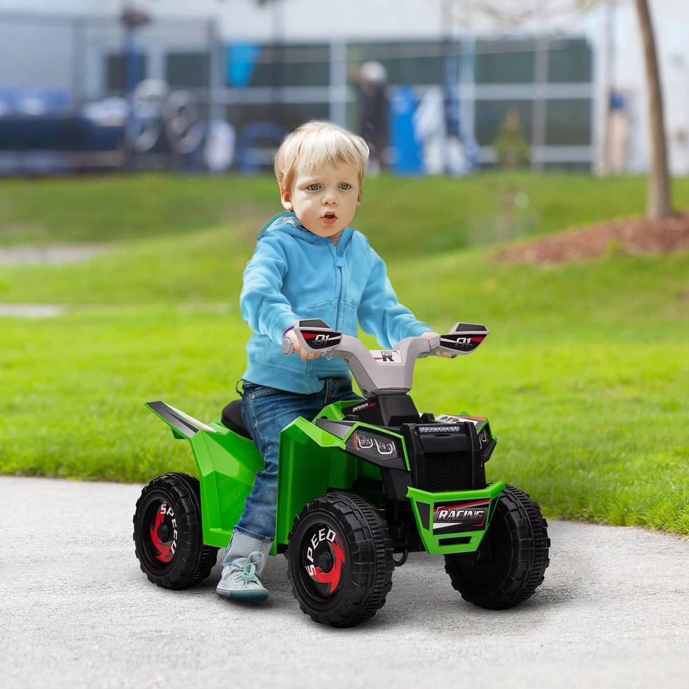 HOMCOM vaikiškas elektrinis keturratis, 2,5 km/h, priekinė ir atbulinė pavara, 18–36 mėnesių vaikams, žalias