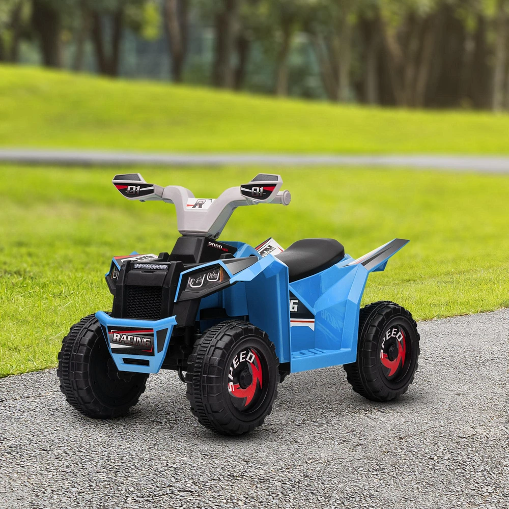 HOMCOM elektrinis vaikiškas keturratis, mini elektrinis keturratis su važiavimo pirmyn ir atgal funkcija, 6 V elektrinė transporto priemonė vaikams nuo 1,5-3 metų, 2,5 km/val., mėlynas