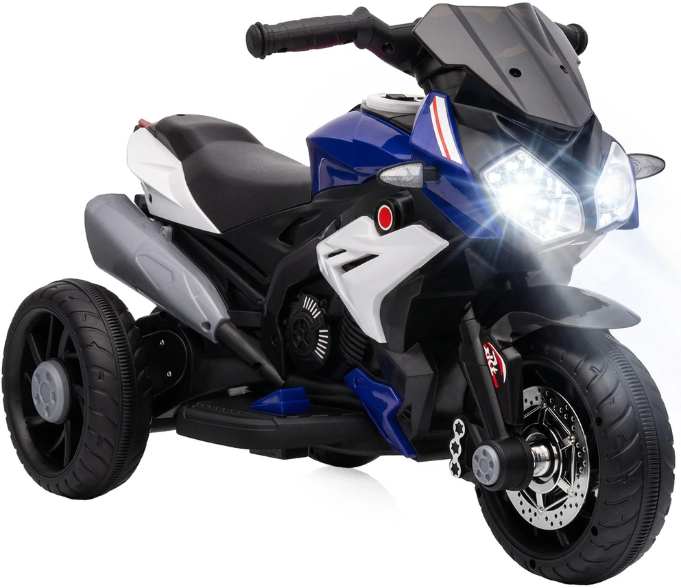 HOMCOM elektrinis vaikiškas motociklas, šviesos ir garsai, 3 km/h, įkraunamas, plastikas ir metalas, mėlyna/balta