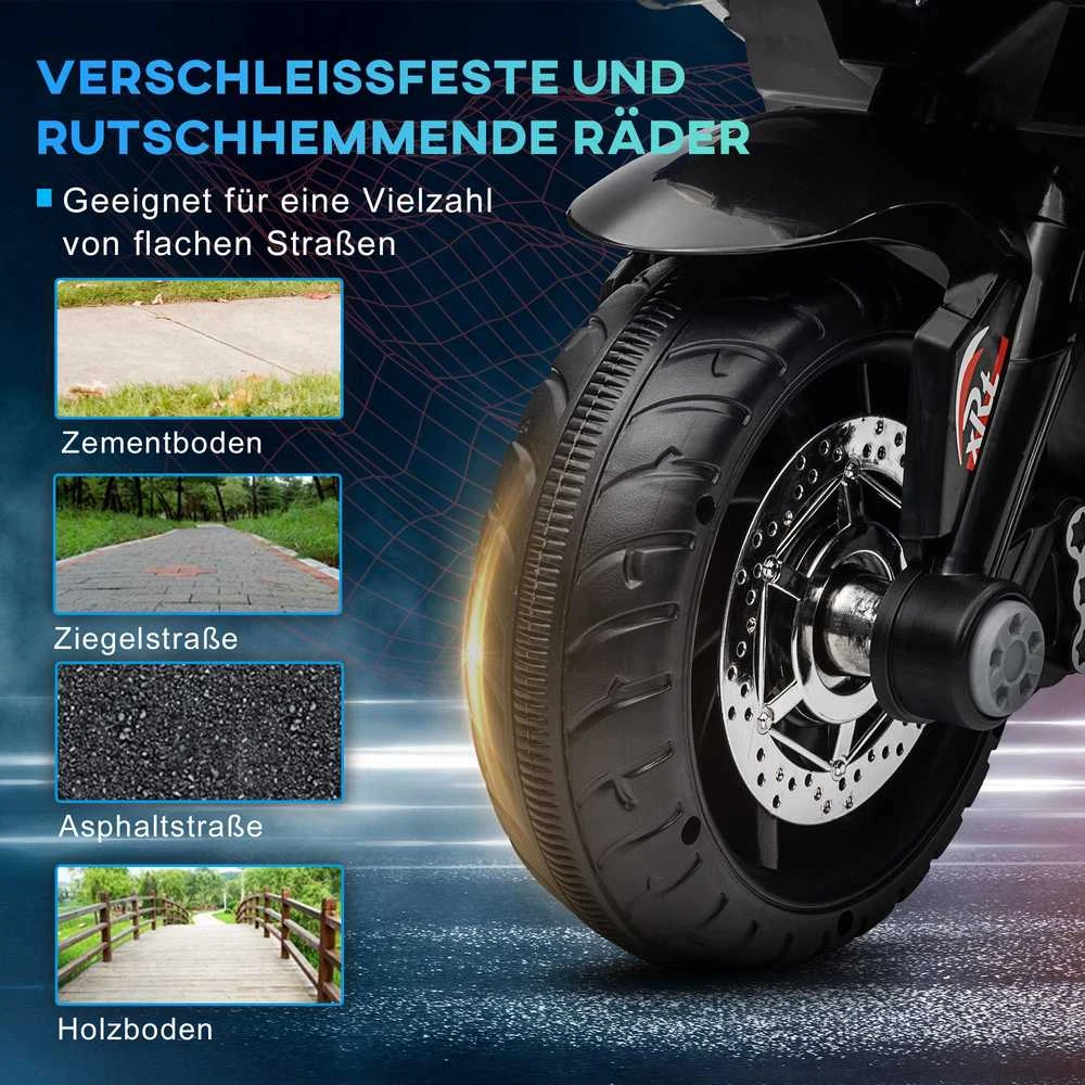 HOMCOM elektrinis vaikiškas motociklas, šviesos ir garsai, 3 km/h, įkraunamas, plastikas ir metalas, mėlyna/balta