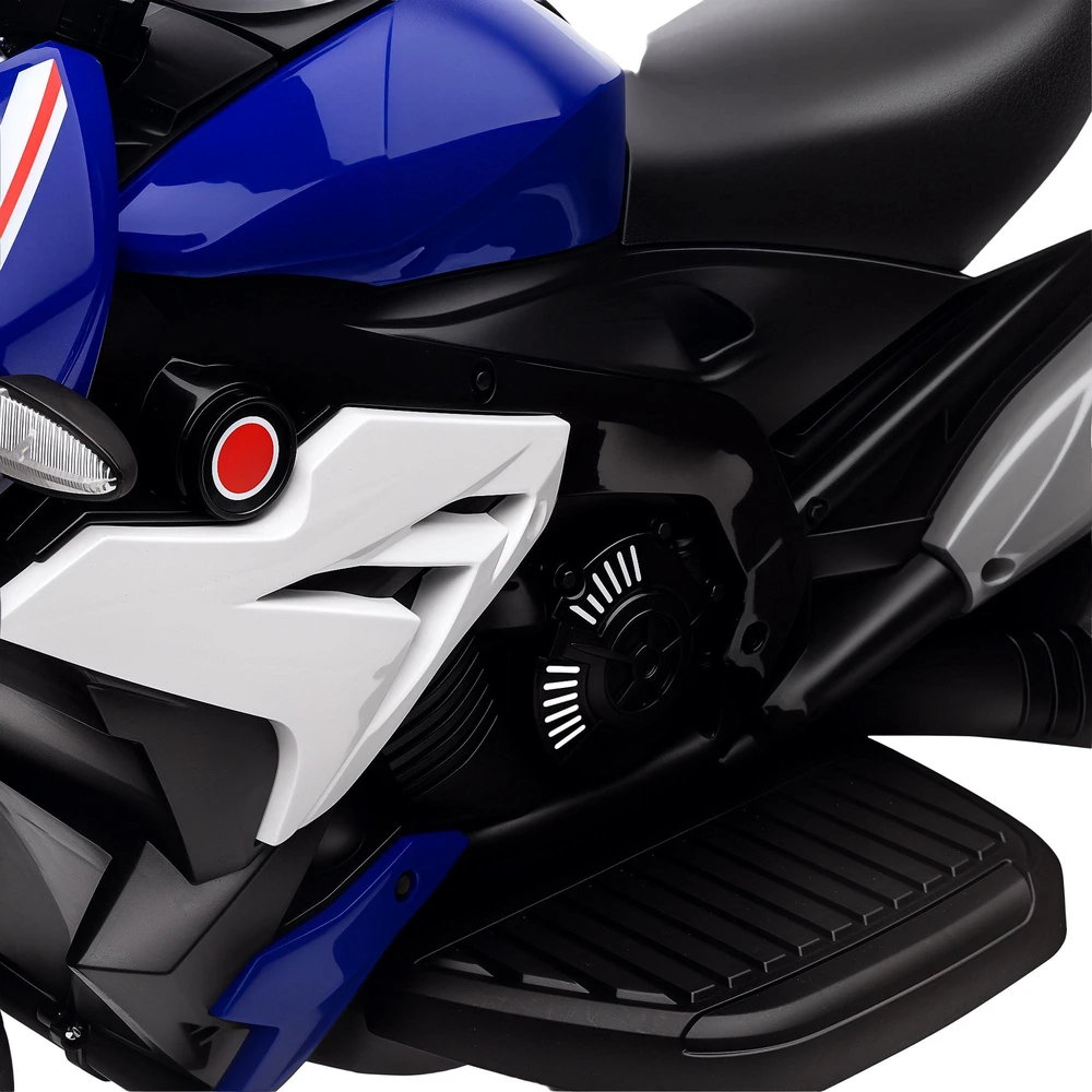 HOMCOM elektrinis vaikiškas motociklas, šviesos ir garsai, 3 km/h, įkraunamas, plastikas ir metalas, mėlyna/balta
