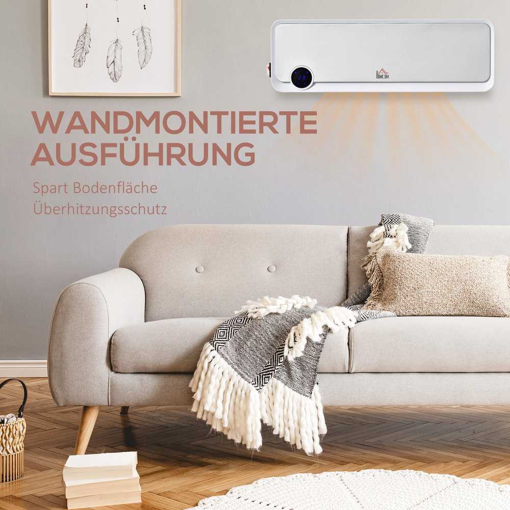 HOMCOM Elektrinis ventiliatorius, montuojamas ant sienos, 2000W su nuotolinio valdymo pulteliu, 3 veikimo režimai, LED ekranas, 12 valandų laikmatis