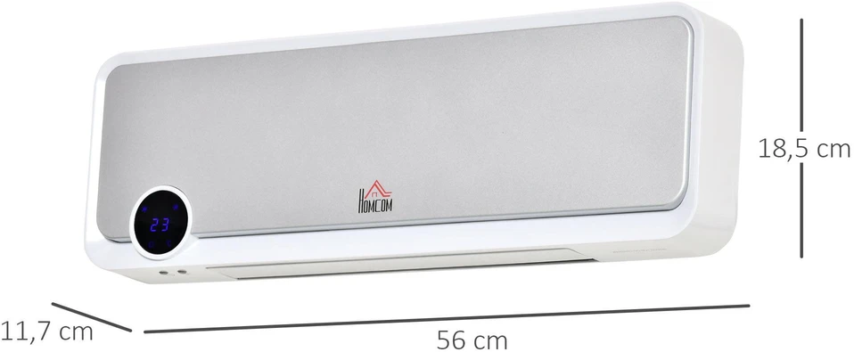 HOMCOM Elektrinis ventiliatorius, montuojamas ant sienos, 2000W su nuotolinio valdymo pulteliu, 3 veikimo režimai, LED ekranas, 12 valandų laikmatis